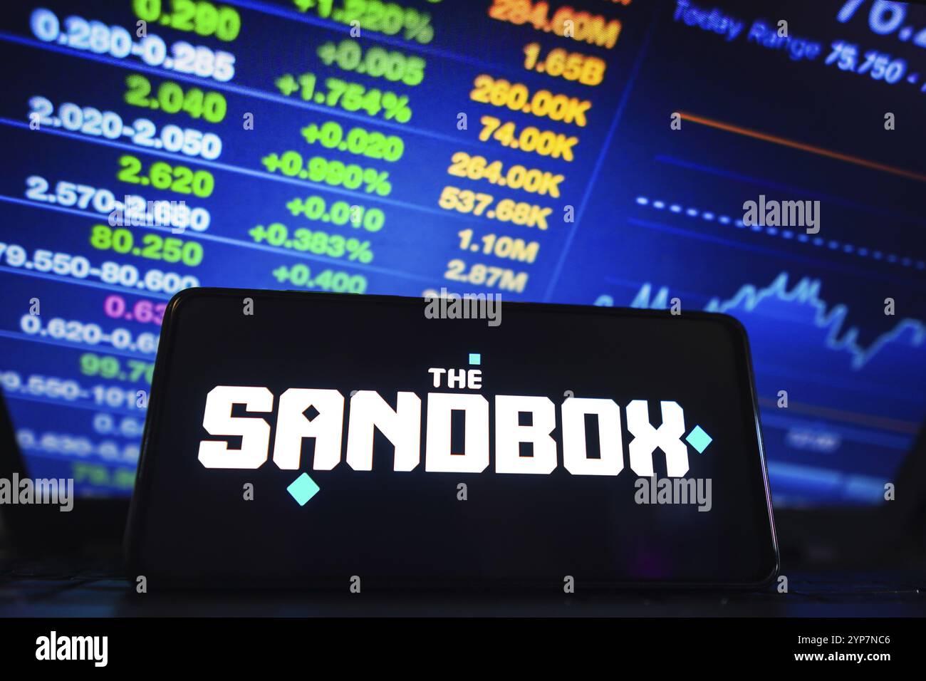 In this photo illustration, the Sandbox (SAND) logo is displayed on a ...