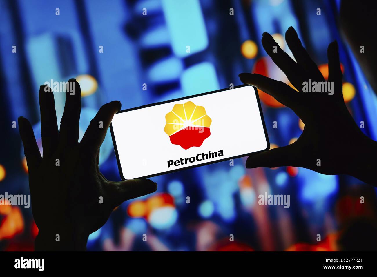 In this photo illustration, the Petro China logo is displayed on a smartphone screen Stock Photo