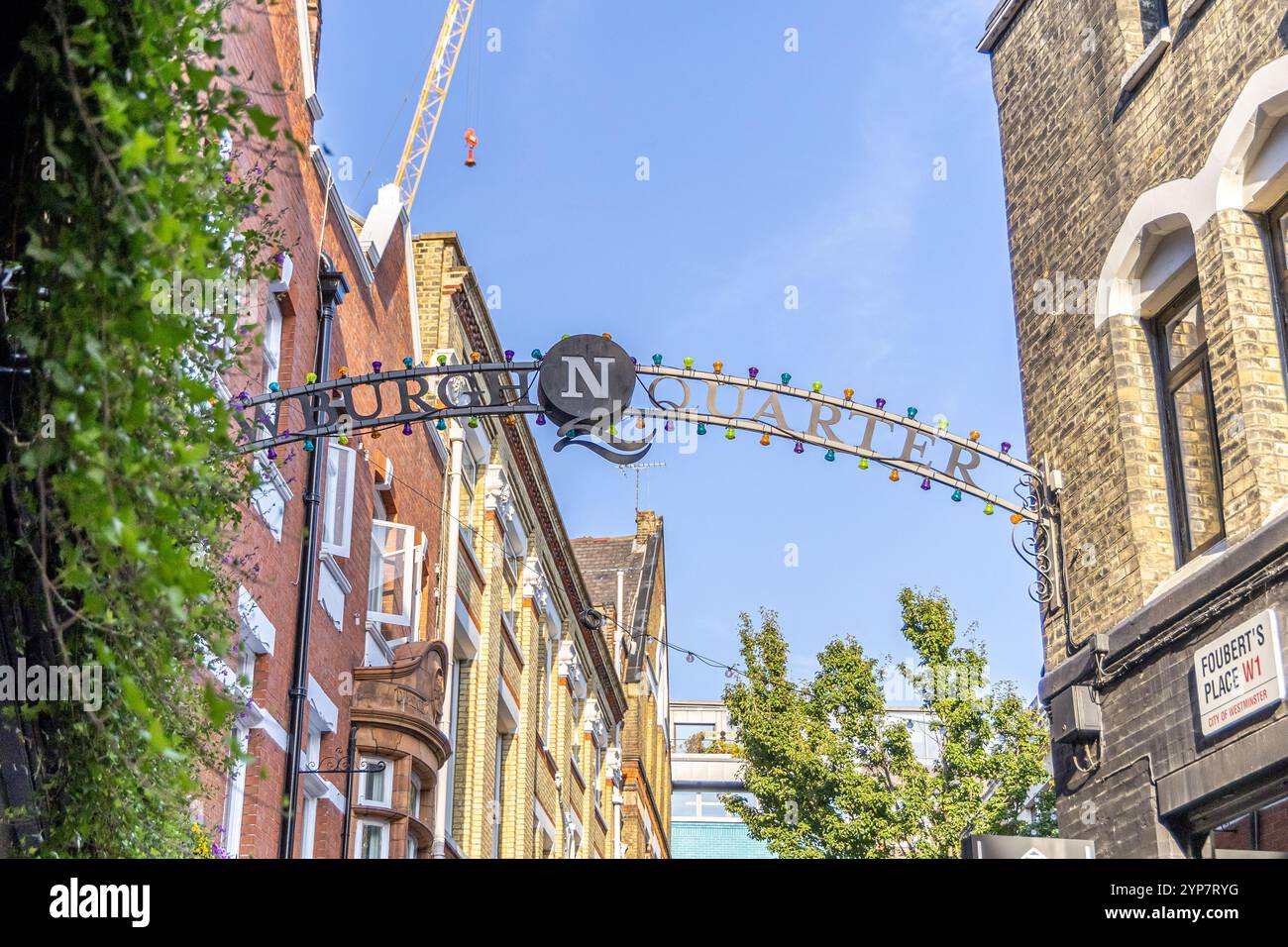 London, UK- September 19, 2024: Sign in Soho for Newburgh Quarter, a place for shopping and dining. Stock Photo