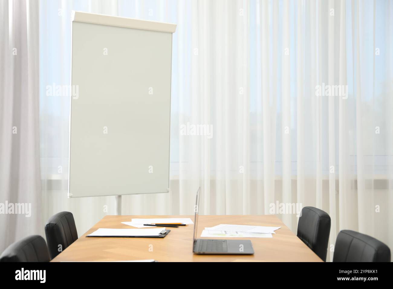 Flip Chart Wooden Table And Chairs In Conference Room Mockup For Flip Chart Wooden Table And Chairs In Conference Room Mockup For
