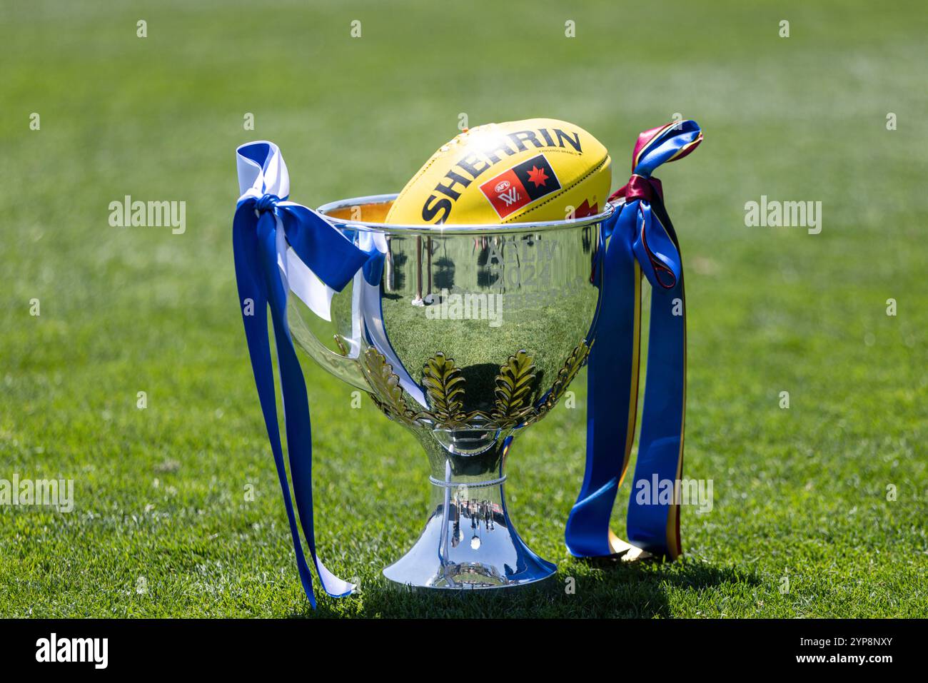Melbourne, Australia. 29th Nov, 2024. The AFLW Grand Final cup is seen ...