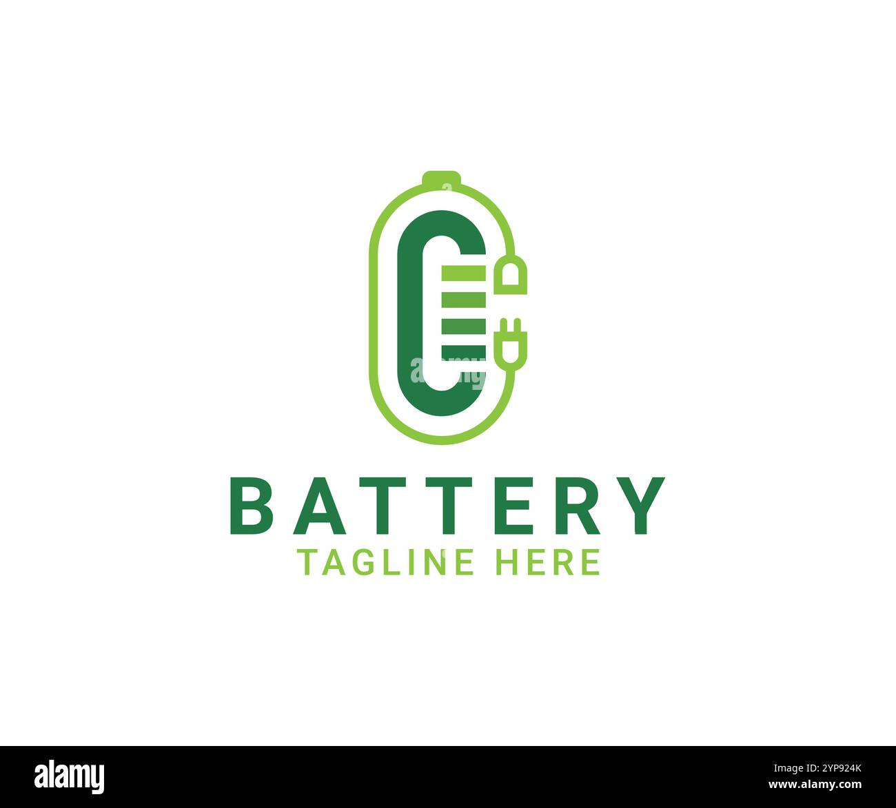 Battery charger logo icon vector template design with plug, cable and battery concept. Portable battery electric fast charger company logo. Stock Vector