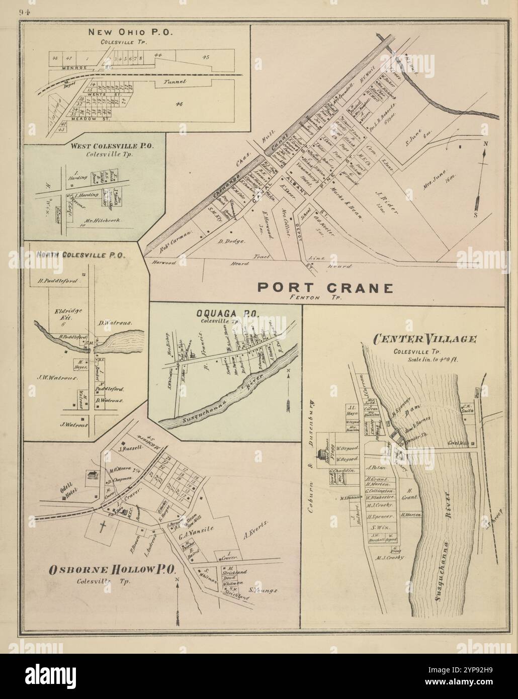 New Ohio P.O., Colesville TP; Port Crane, Fenton TP; West Colesville P.O., Colesville TP; North Colesvilles P.O.; Oquaga P.O., Colesville TP; Center Village, Colesville TP; Osborne Hollow P.O., Colesville TP 1876 Stock Photo