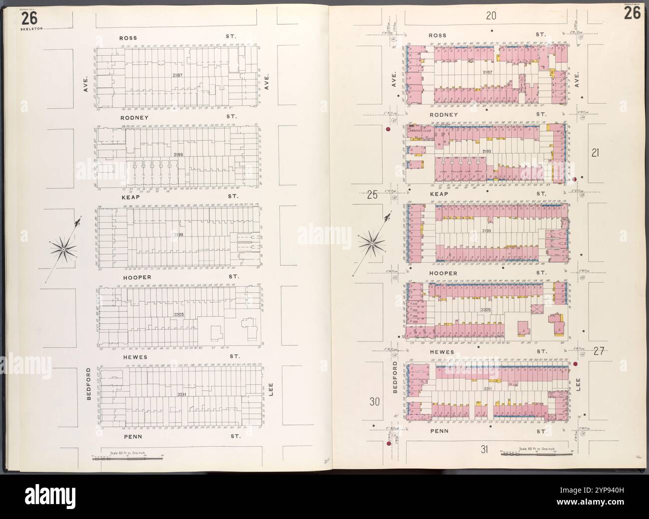 Brooklyn V. 3, Plate No. 26 [Map bounded by Ross St., Lee Ave., Penn St., Bedford Ave.] 1884 - 1936 Stock Photo