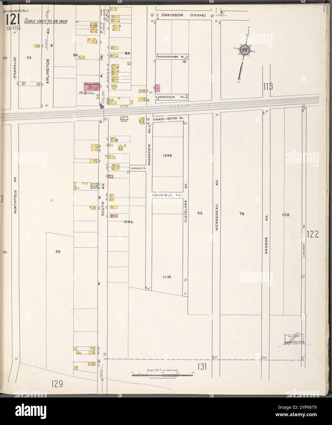 Staten Island, V. 2, Plate No. 121 [Map bounded by Davidson, Lockman Ave., Northfield Ave.] 1884 - 1936 Stock Photo