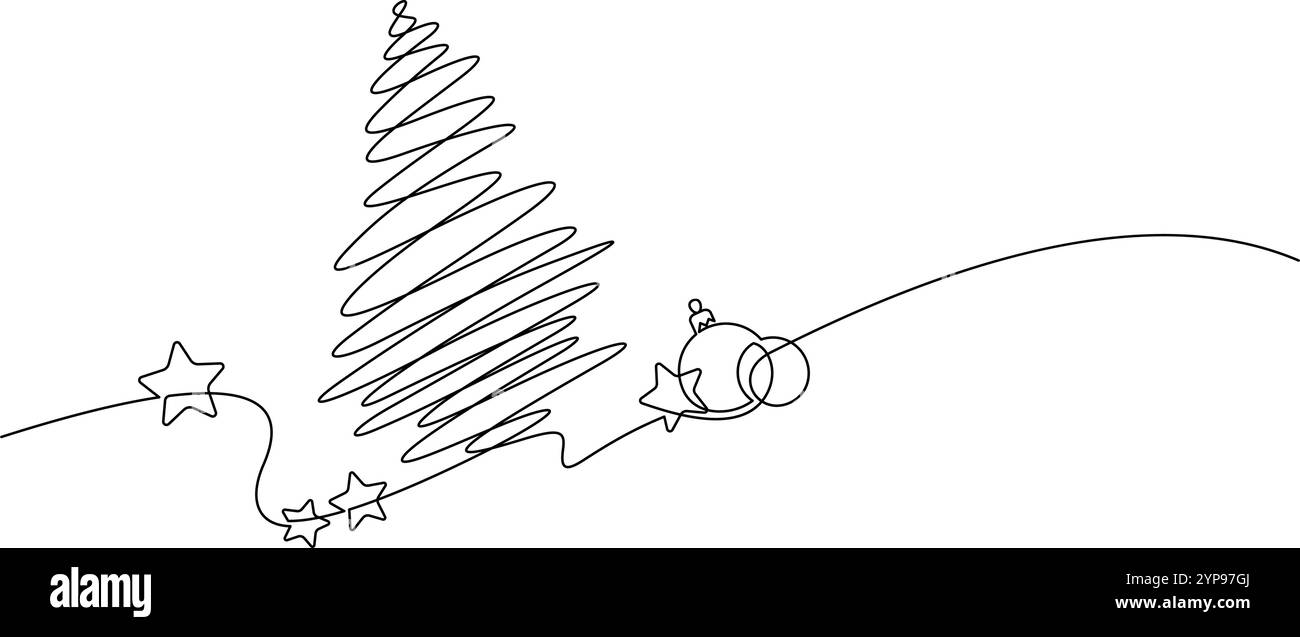 Thing Line Drawing christmas tree decorate star and baubles one line drawing hand drawn ...