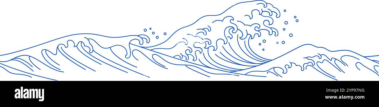 oriental sea wave line art seamless pattern vector Stock Vector Image ...