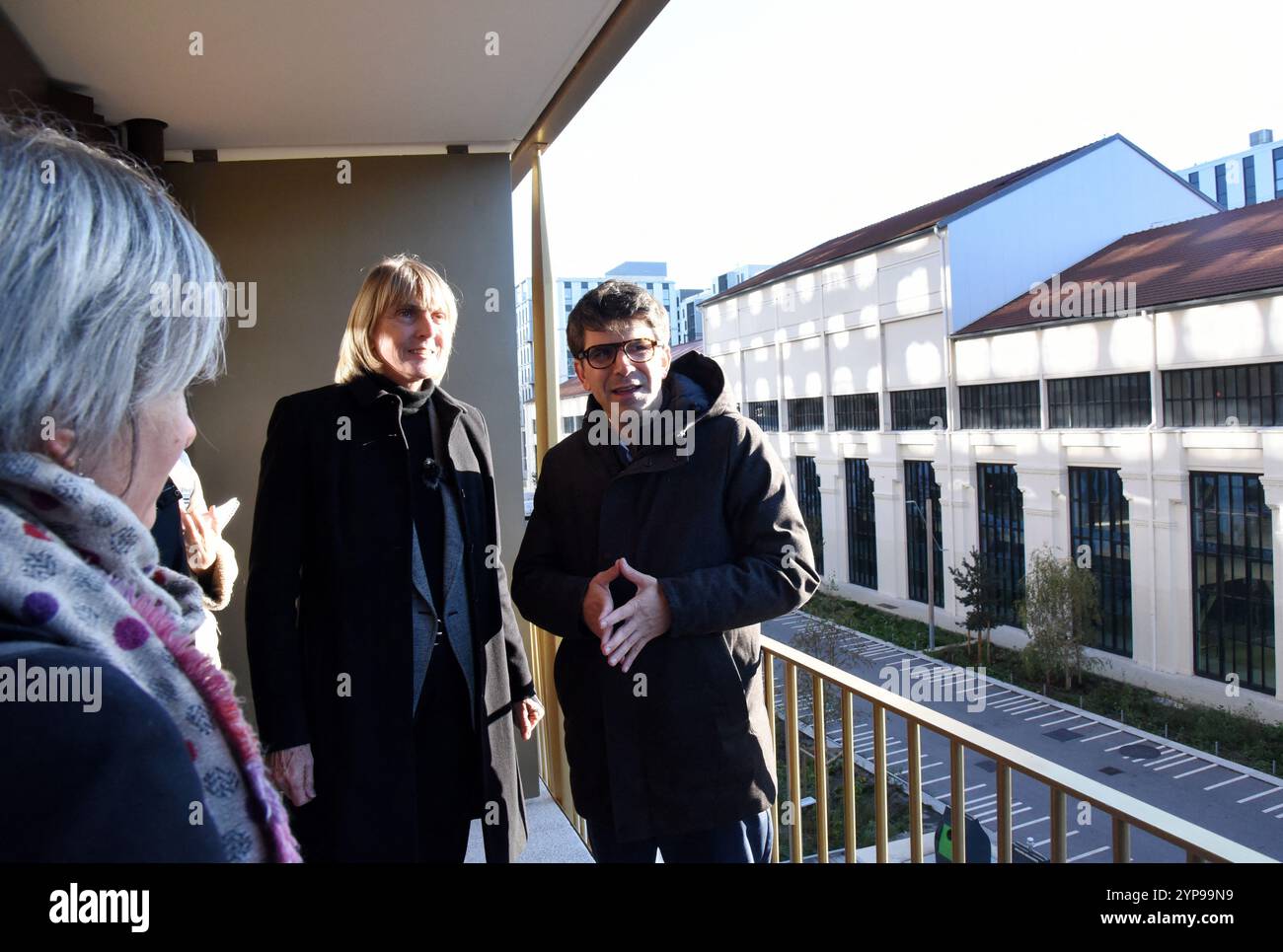 Saint Denis, France. 28th Nov, 2024. Valerie Letard, French Minister of Housing and Urban Renovation visits to the Olympic Village and presentation of the EcoQuartier label in Saint-Denis, France on November 28, 2024 Photo by Alain Apaydin/ABACAPRESS.COM Credit: Abaca Press/Alamy Live News Stock Photo