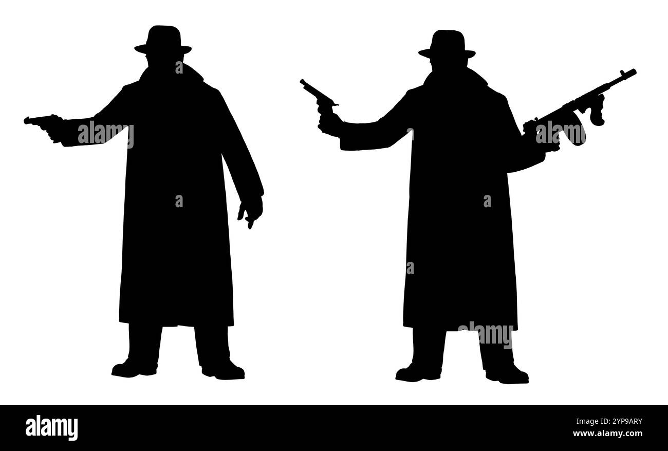 Silhouette illustration with mafia members from the USA of the 1920s. Stock Photo