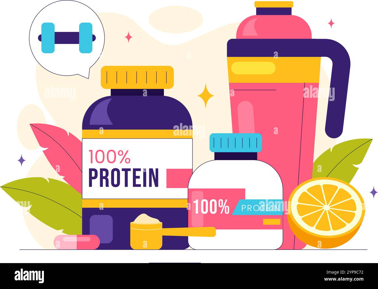 Protein Supplements Vector Illustration featuring Healthy Food, Protein ...