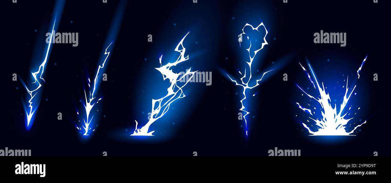 Lightning strike bolt silhouettes sequence vector illustration. Stock Vector