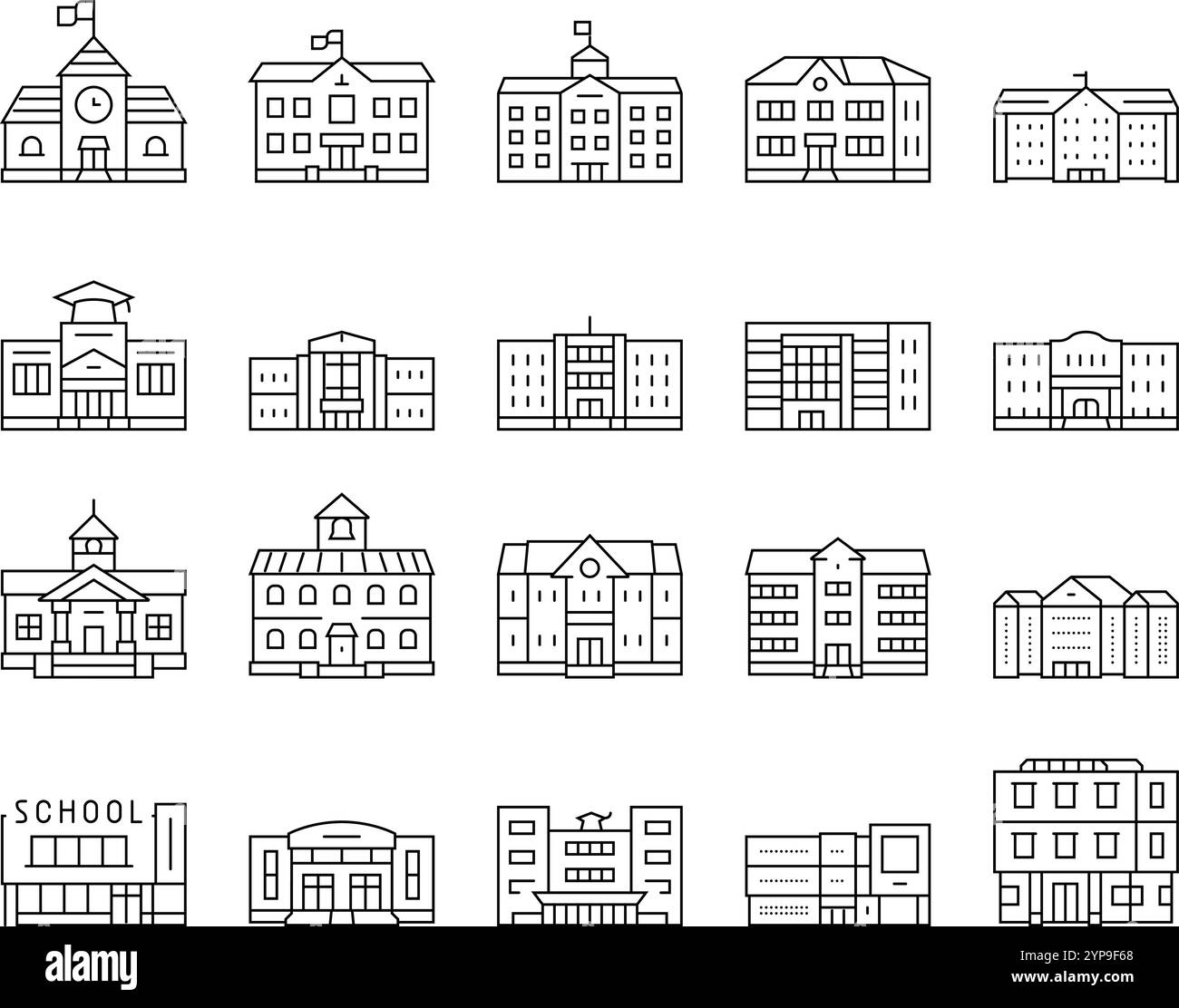 building school exterior modern icons set vector Stock Vector Image ...