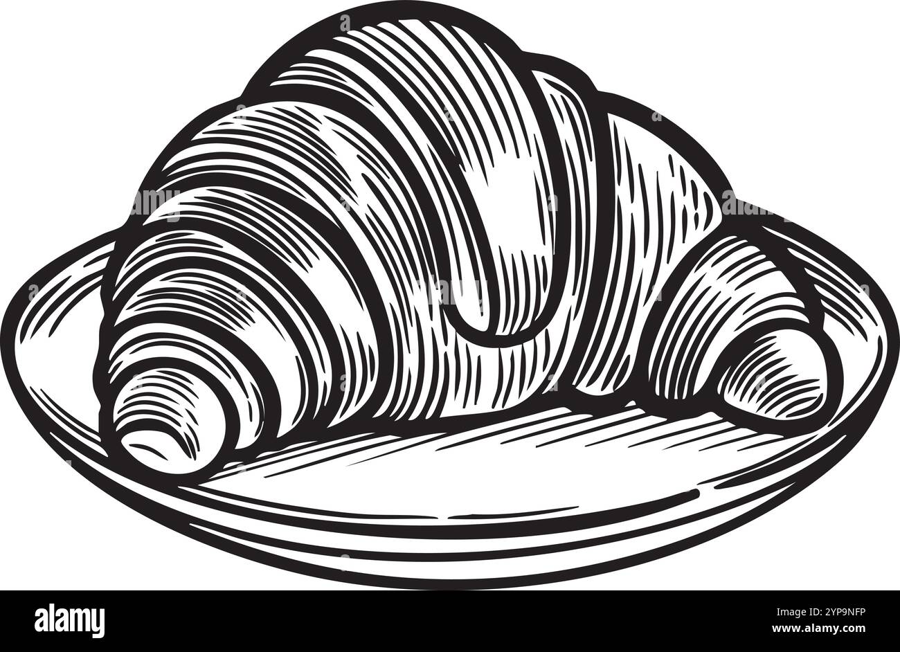 Hand Drawn Croissant on Plate Illustration on White Background Stock ...