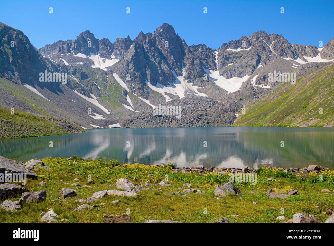 Beautiful natural landscape with high rocky mountains and crystal clear ...