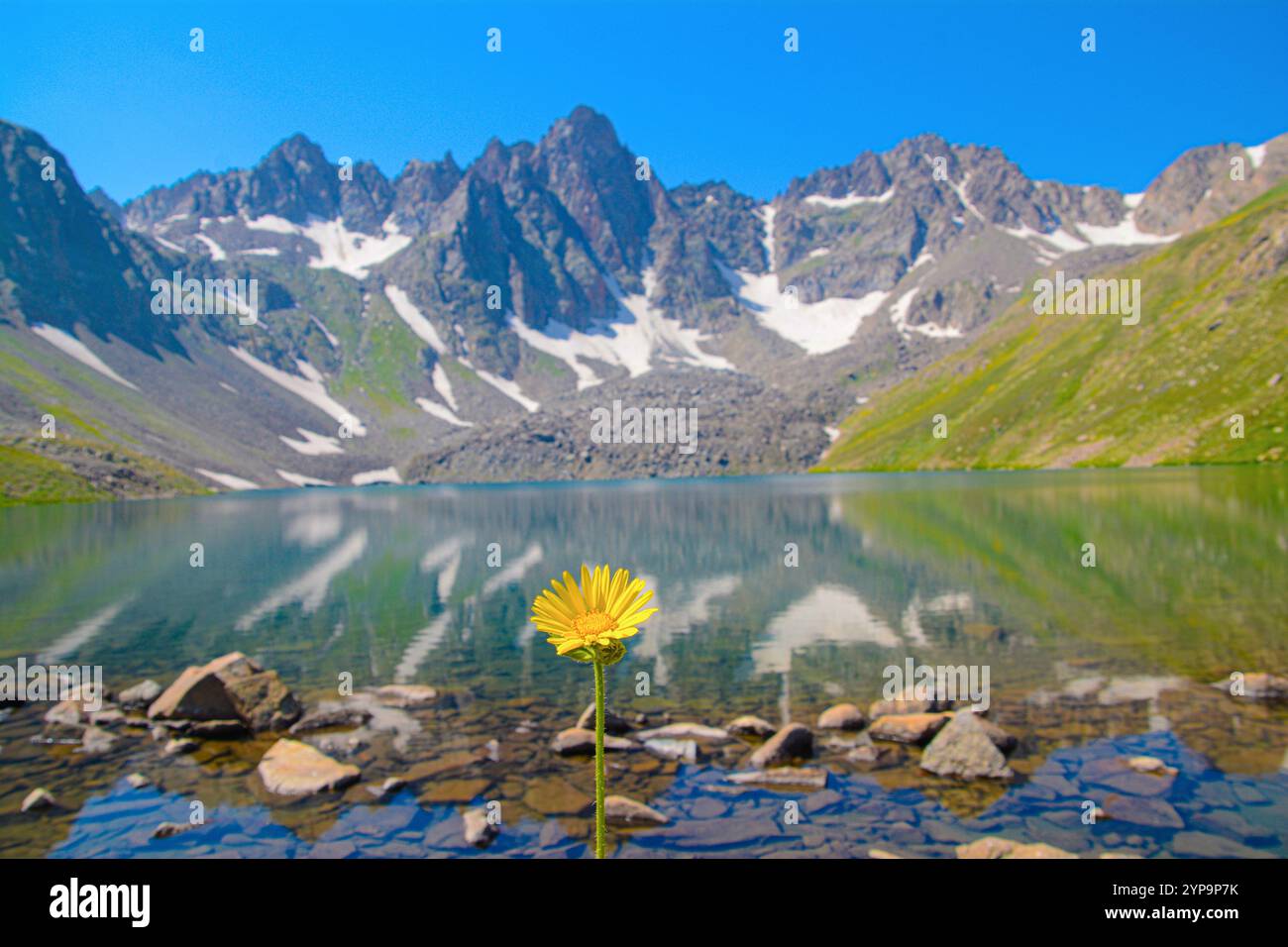 Beautiful natural landscape with high rocky mountains and crystal clear ...