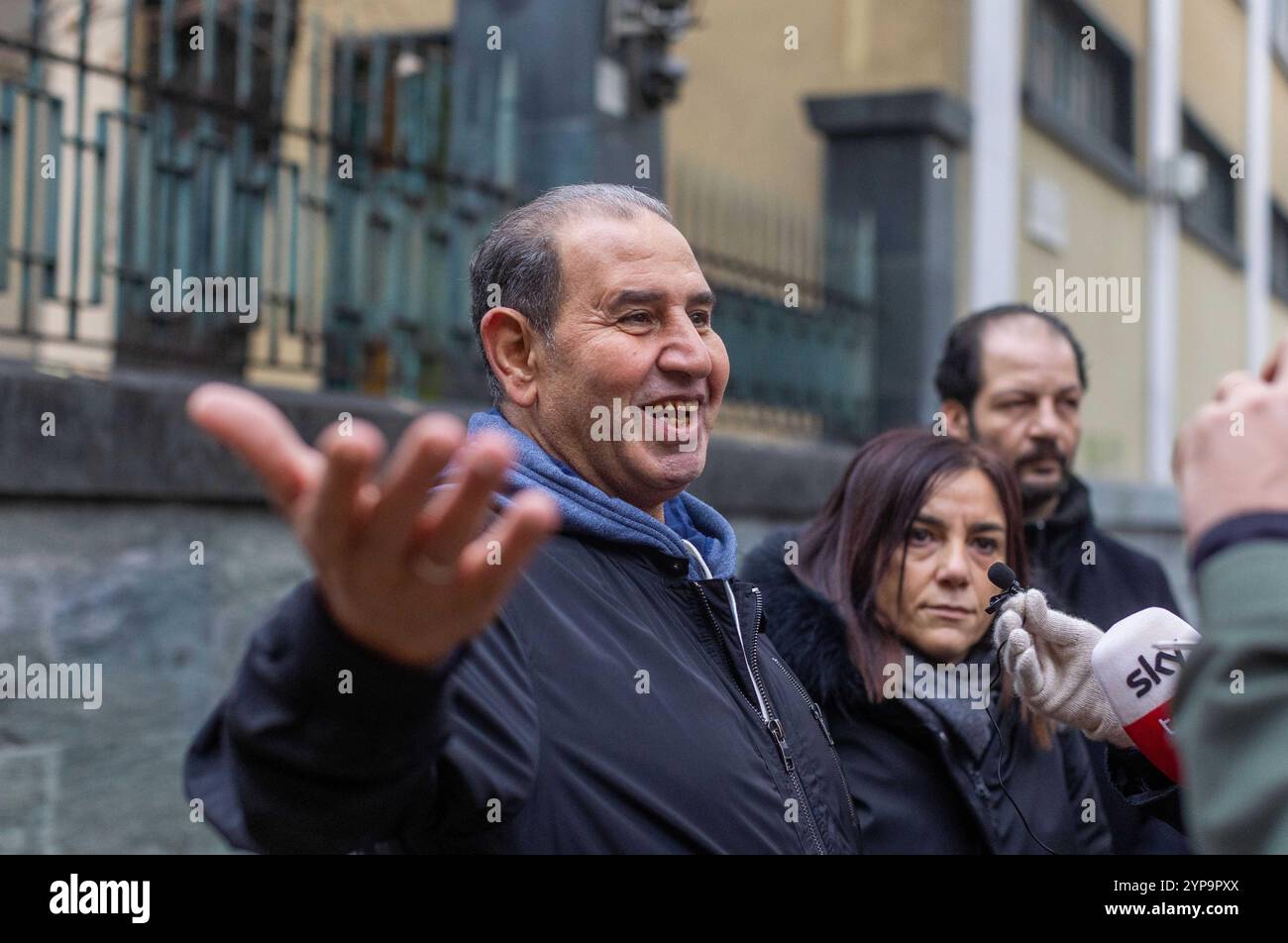 Milano, Italia. 29th Nov, 2024. Il Padre di Ramy, Yehia Elgam con l'avvocato e i Familiari di Ramy Elgam fuori dall'obitorio di Piazza Gorini - Milano, Italia - Venerd&#xec;, 29 Novembre 2024 (foto Stefano Porta/LaPresse) Ramy Elgam's family members outside the morgue in Piazza Gorini - Milan, Italy - Friday, 29 November 2024 (photo Stefano Porta/LaPresse) Credit: LaPresse/Alamy Live News Stock Photo