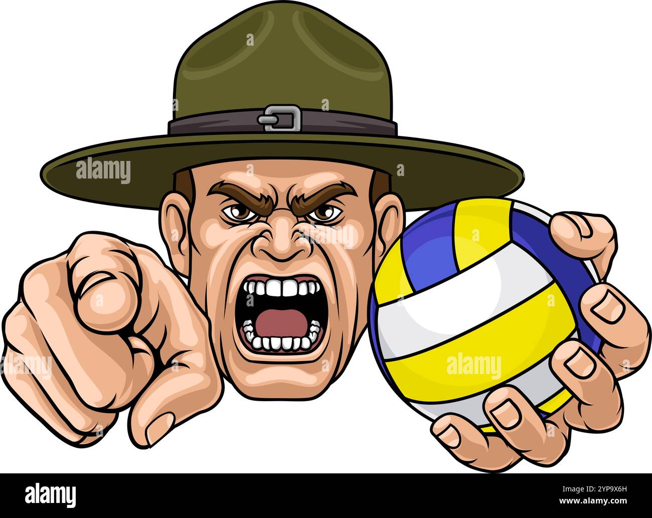 Drill Instructor Sergeant Volleyball Sports Mascot Stock Vector