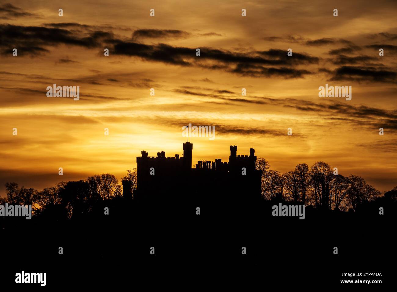 Belvoir Castle, Leicestershire, UK. 29th November, 2024.  Belvoir Castle is silhouetted at sunrise, Leicestershire. Neil Squires/Alamy Live News Stock Photo