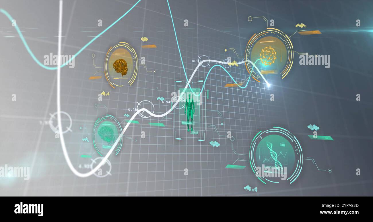 Image of science data processing over diagrams Stock Photo