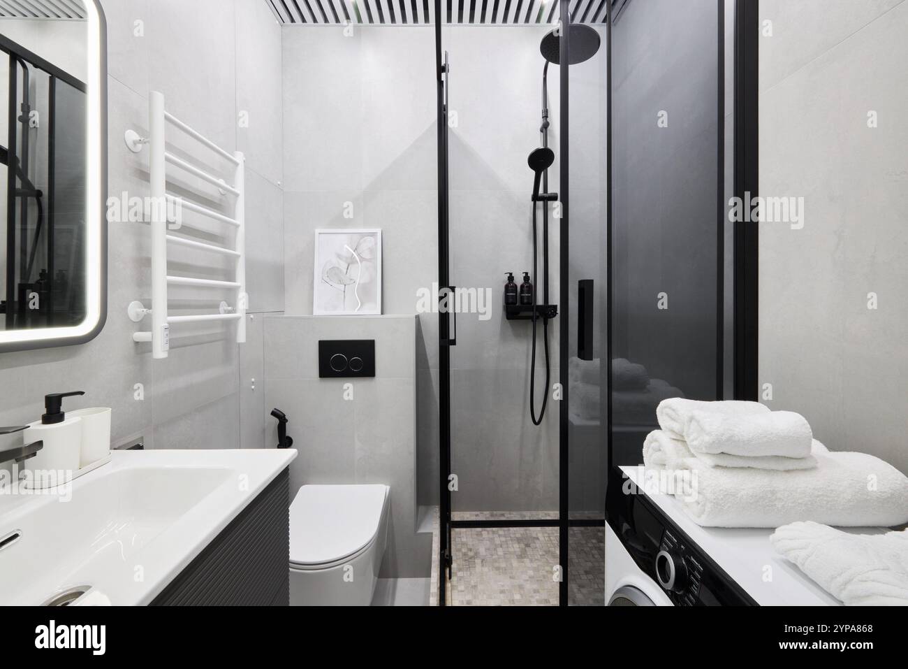 Explore a Modern Bathroom Design that integrates Shower and Laundry ...