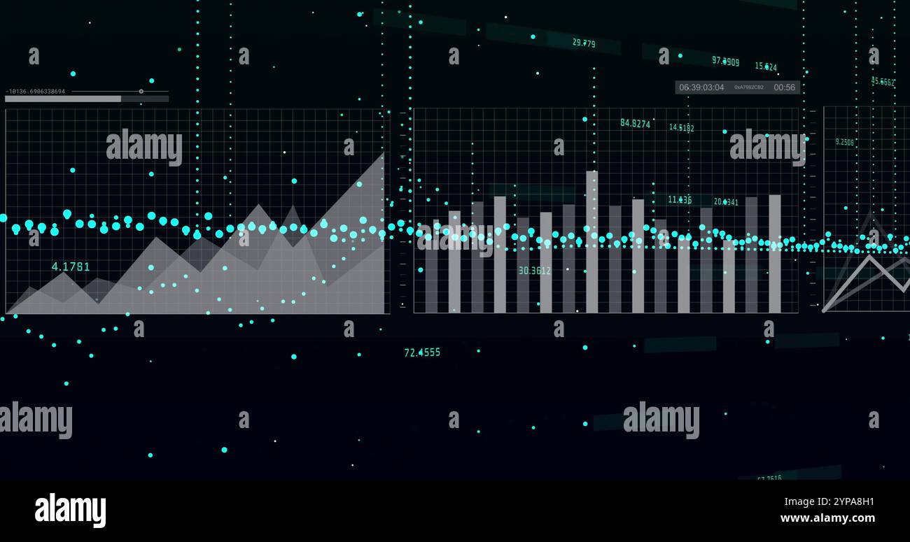 Image of data processing over diagrams on black background Stock Photo ...