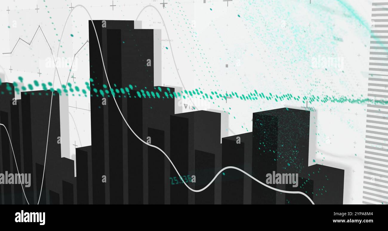 Image of statistics and digital data processing over white background Stock Photo