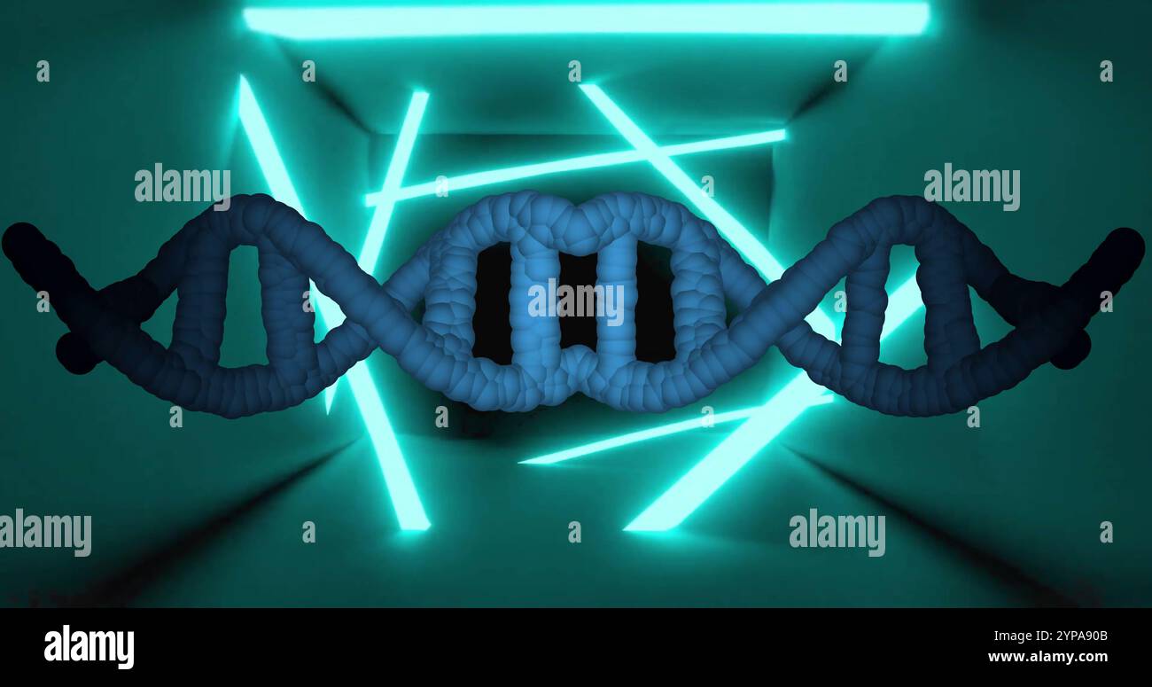 Image of dna strand spinning over neon lines Stock Photo - Alamy
