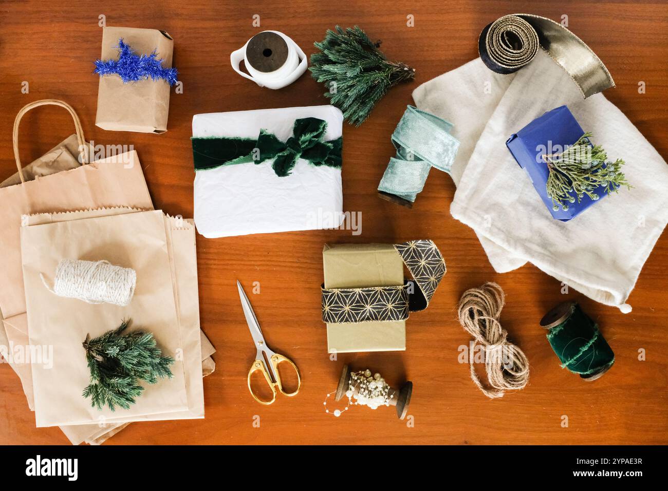 Overhead of Eco Friendly Wrapping Paper Stock Photo - Alamy
