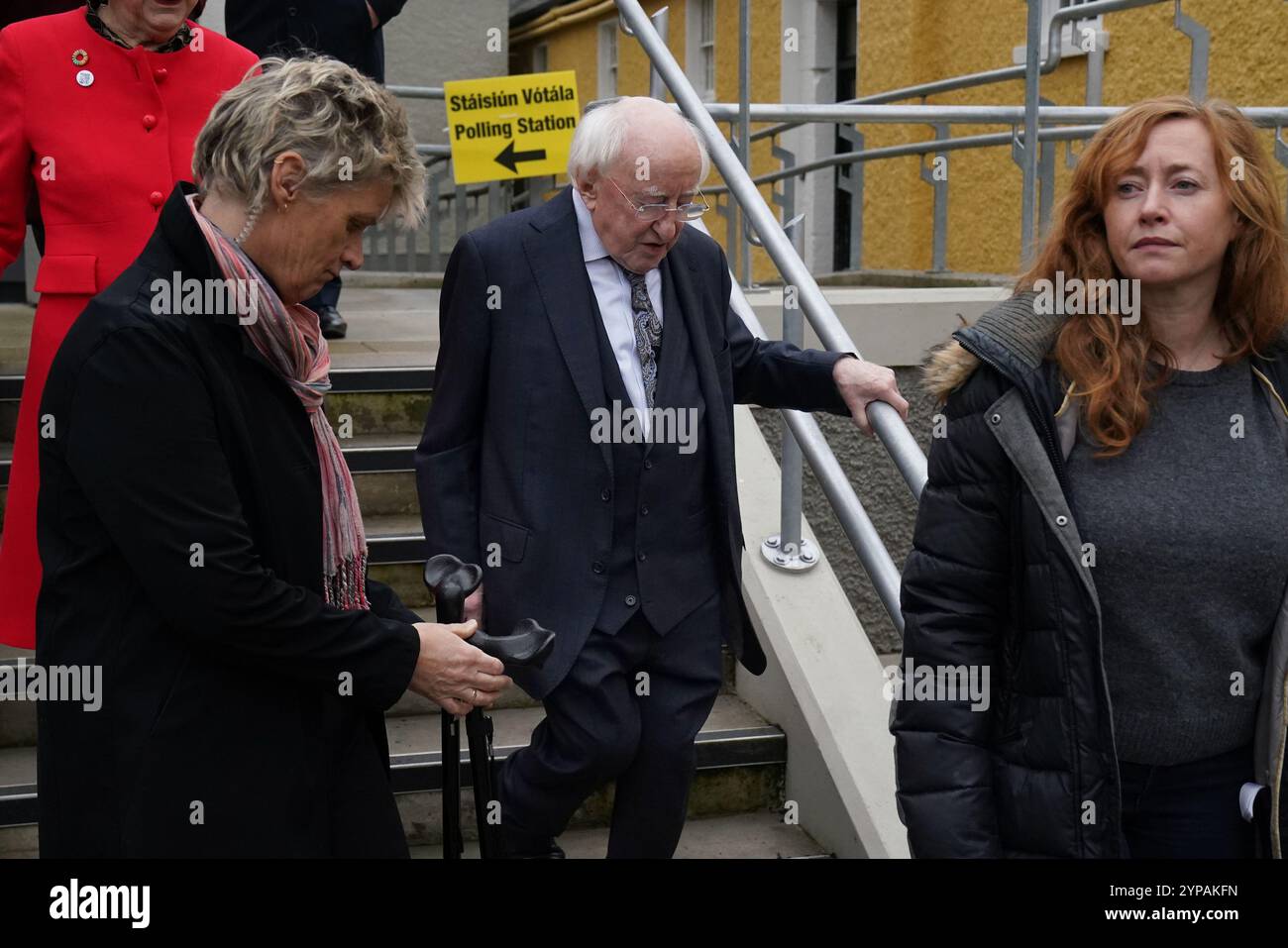 Irish President Michael D Higgins leaves after casting his vote for the 2024 General Election at St Mary's Hospital, Phoenix Park, Dublin. Picture date: Friday November 29, 2024. Stock Photo