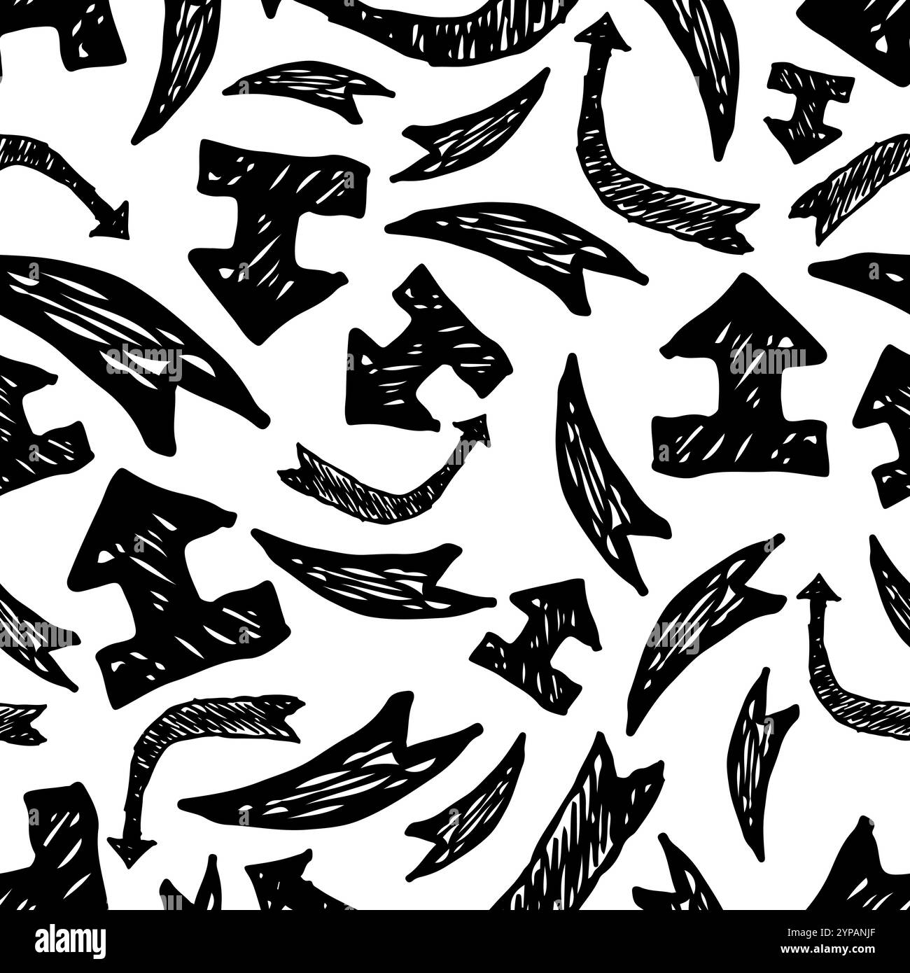 Seamless pattern with black hand drawn arrows. Vector illustration ...