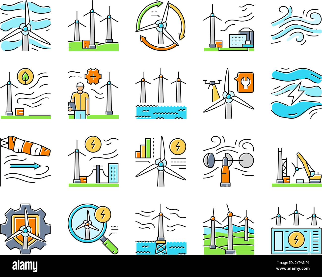 wind turbine power energy farm icons set vector Stock Vector Image ...