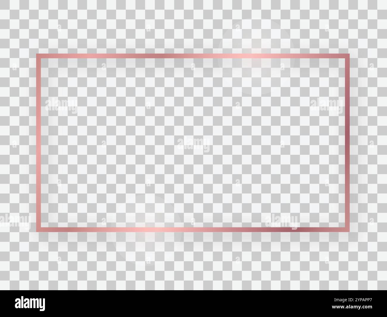 Rose gold shiny 16x9 rectangular frame with glowing effects and shadows on transparent background. Vector illustration Stock Vector