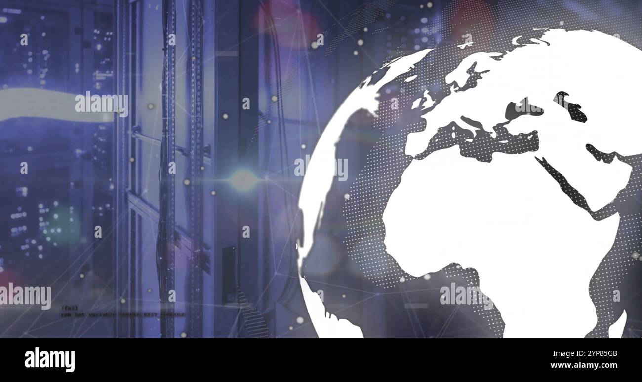 Image of digital data processing and globe over computer servers Stock ...