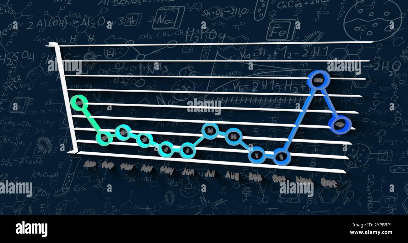 Image of mathematical data processing over statistics on dark background Stock Photo