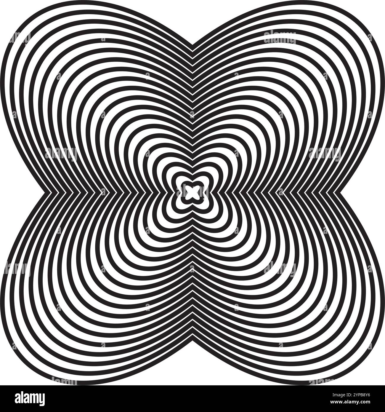 Abstract monochrome elements with layered fill. Radial, radiating shape. Stock Vector