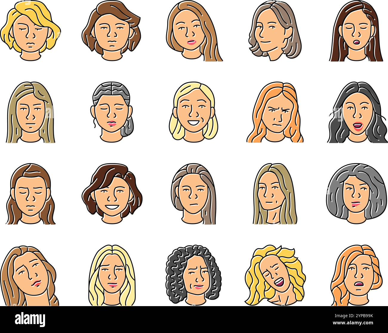 facial expression female smile icons set vector Stock Vector Image ...