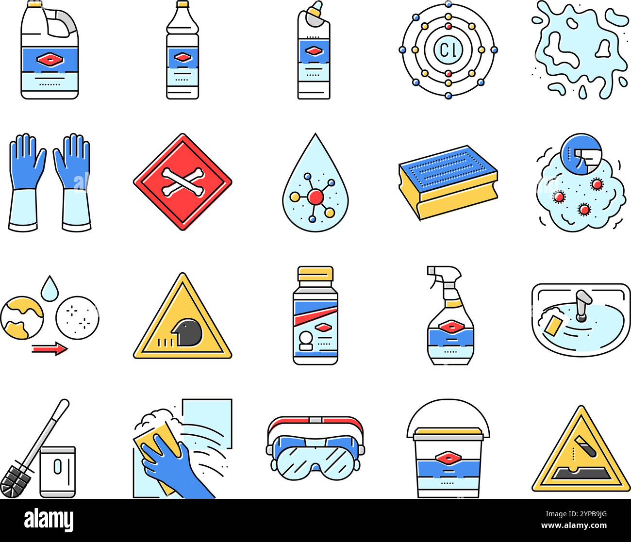 bleach disinfect clean germicide icons set vector Stock Vector Image ...