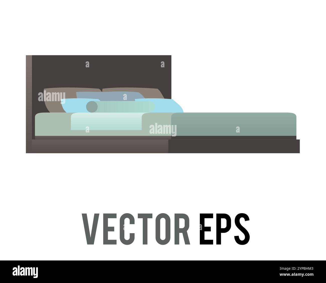 The dark designer double bed living room retro style home interior design with pillow and cushion Stock Vector