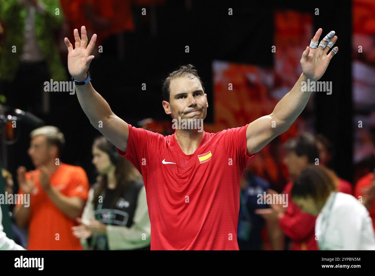 Rafael Nadal (ESP) waving after losing his last match before retiring
