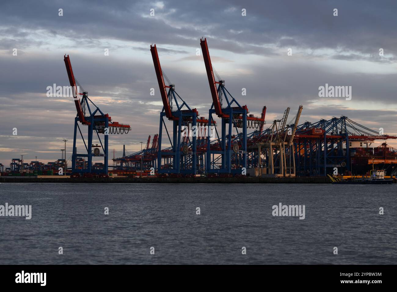 Container terminal in the port. Terminal port. Container cargo ship in ...