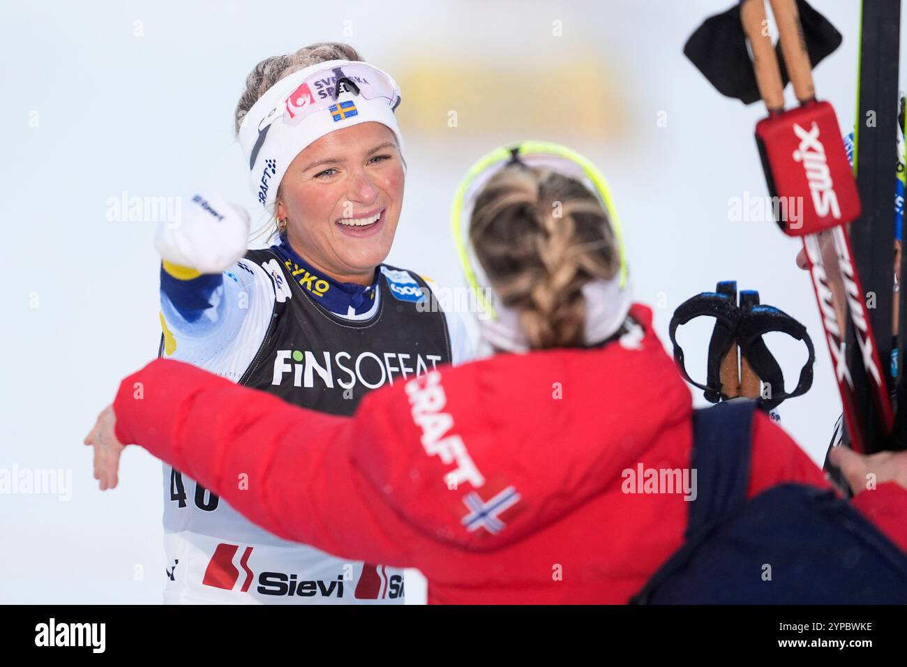 Ruka, Finland 20241129. Therese Johaug congratulates the winner Frida ...