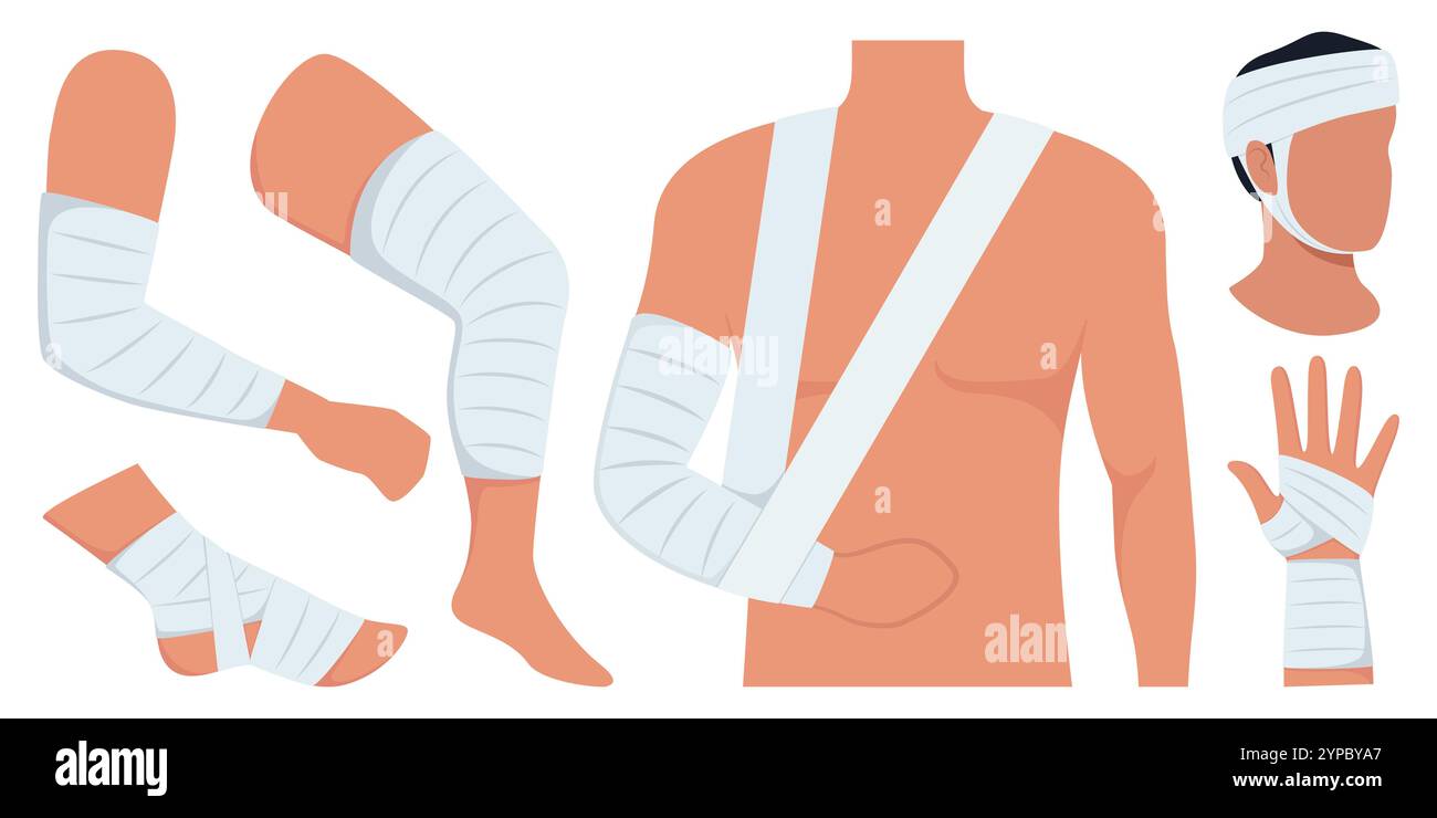 Bandaged arms and legs. Set of medical bandages elastic bandages ...