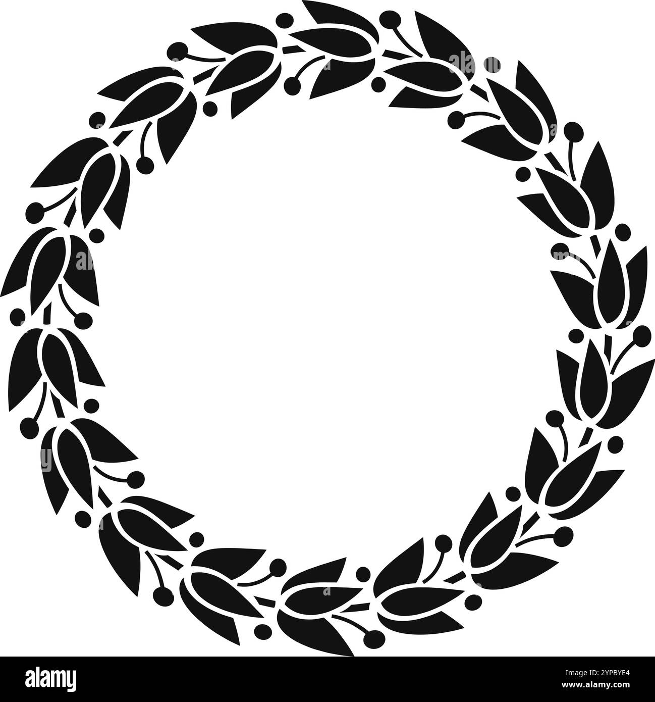 Elegant black floral wreath on white background for vintage frames or ...