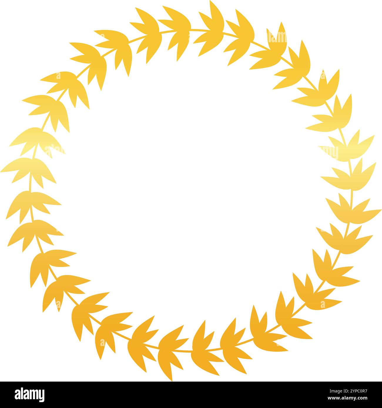 Golden laurel wreath forming a circle on a white background, creating ...