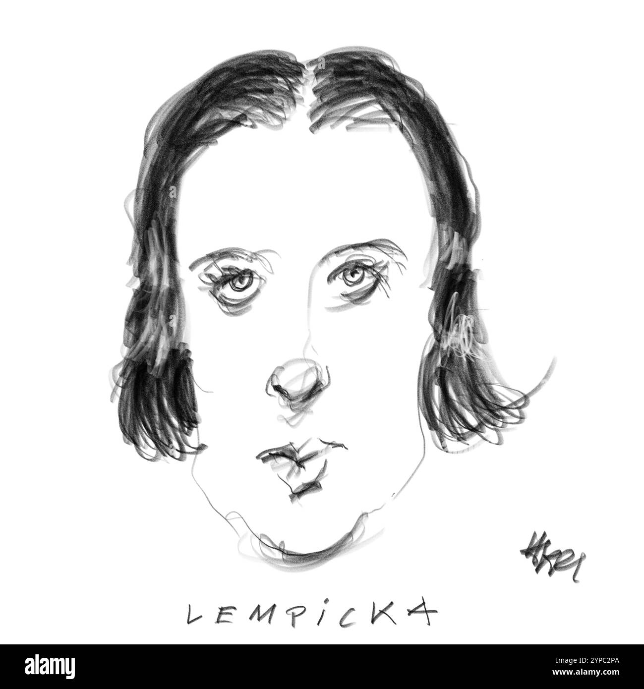 Pencil Portrait of the Artist Lempicka Stock Photo