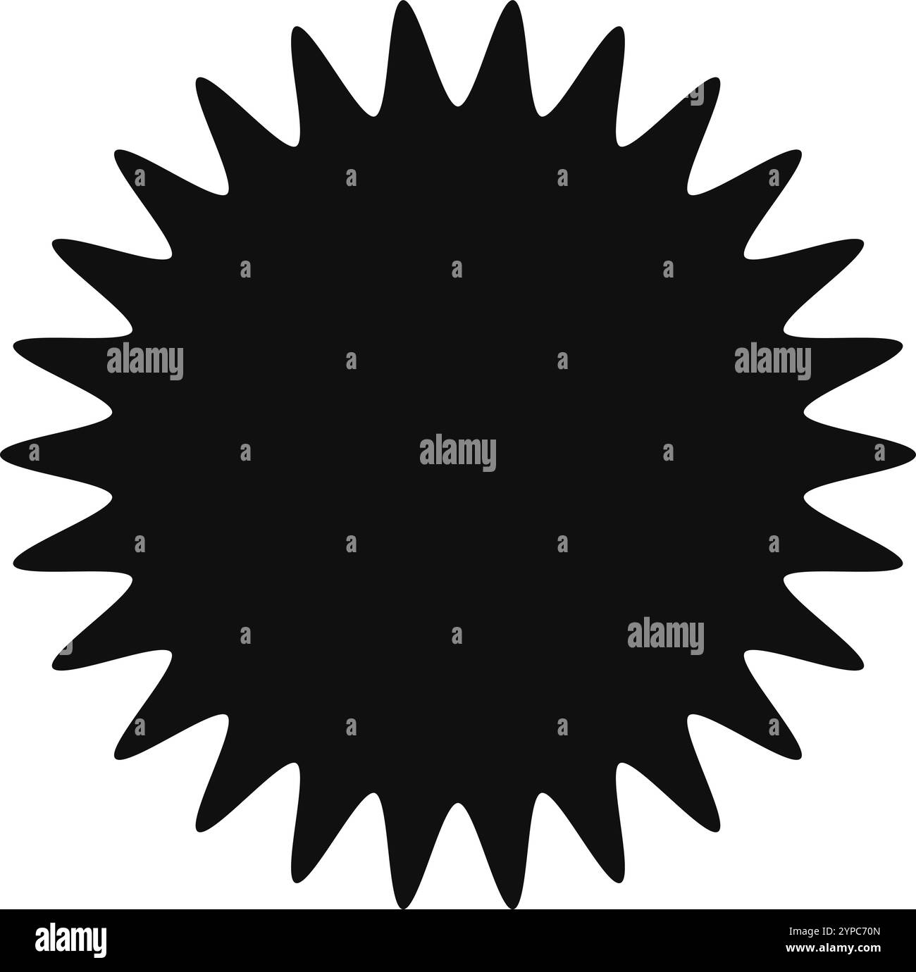 The stark black sunburst shape features numerous sharp triangles emanating from its center, creating a dynamic and eye catching visual Stock Vector