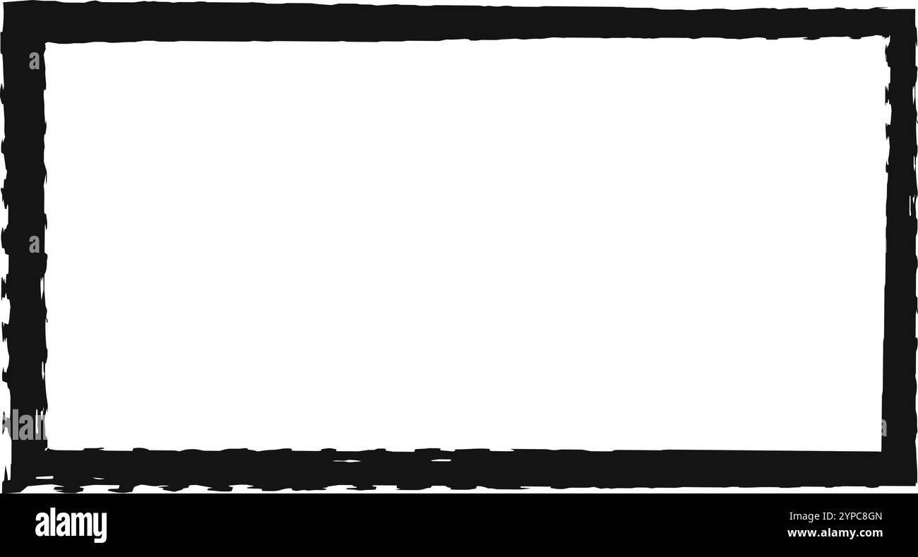 Hand drawn black grunge rectangular frame creates negative space, isolating a clean white background, suitable for various design applications Stock Vector