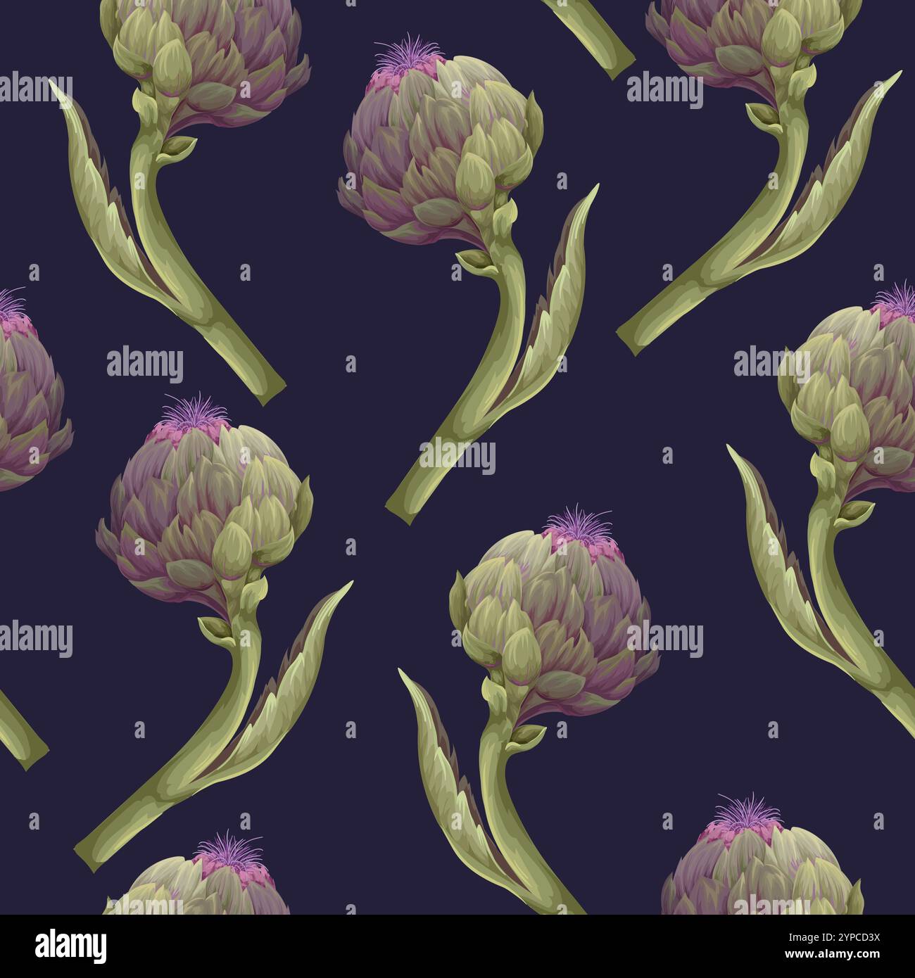 Seamless pattern with artichokes. Vector. Stock Vector