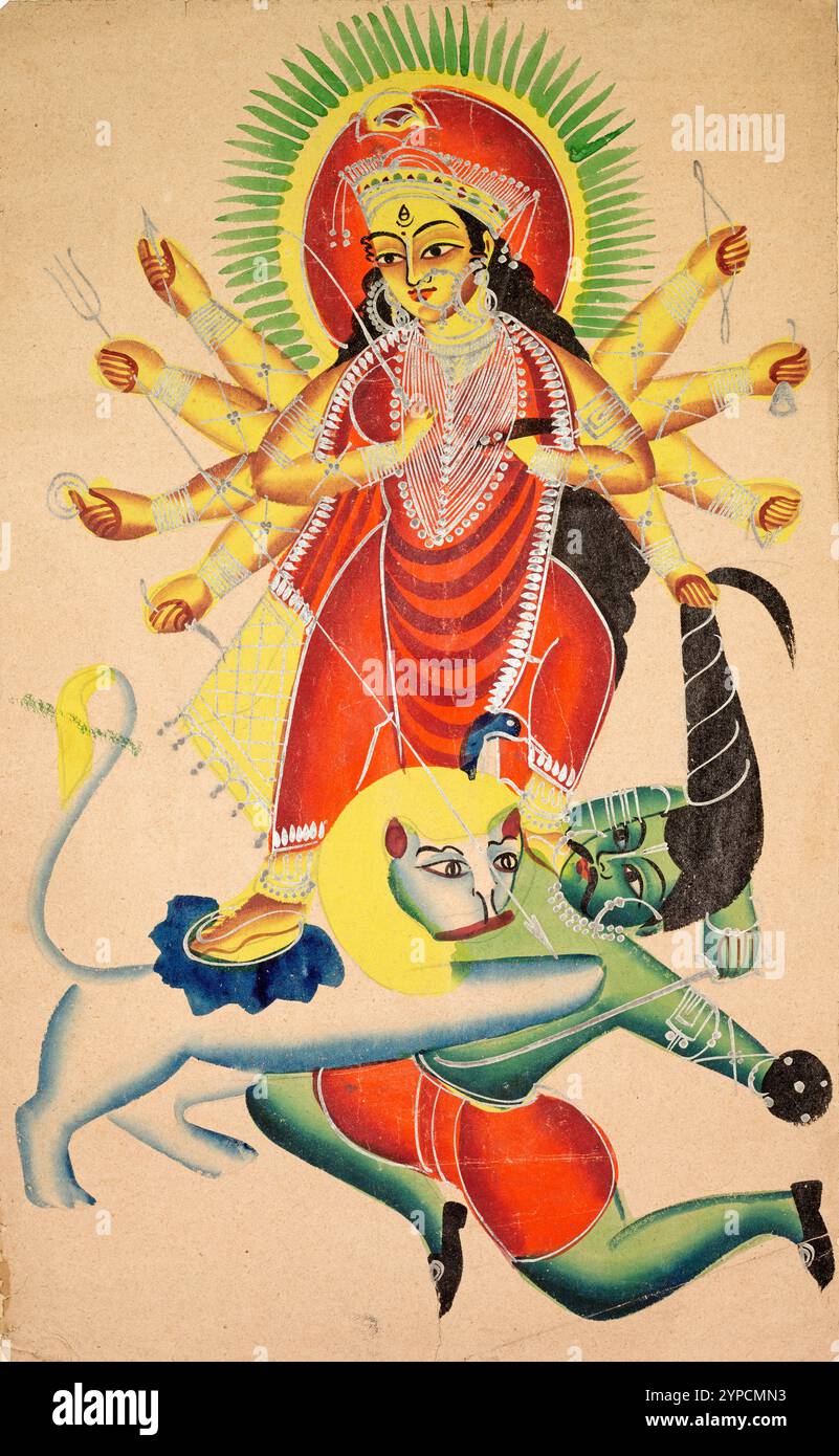 Durga Killing the Demon Mahisha in  c. 1890 Stock Photo