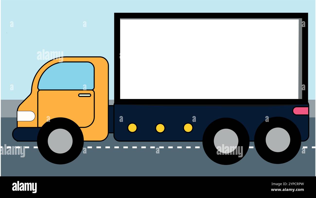 Side view Delivery Truck blank vector illustration. truck with billboard template with background. Red Truck with solid and flat color design Stock Vector